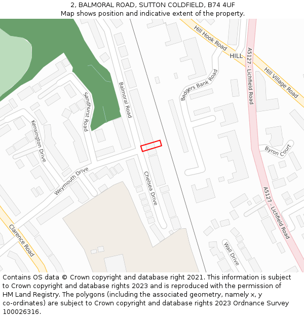 2, BALMORAL ROAD, SUTTON COLDFIELD, B74 4UF: Location map and indicative extent of plot