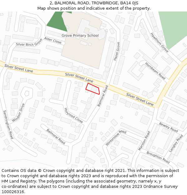 2, BALMORAL ROAD, TROWBRIDGE, BA14 0JS: Location map and indicative extent of plot