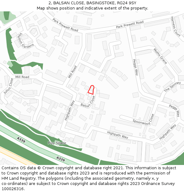 2, BALSAN CLOSE, BASINGSTOKE, RG24 9SY: Location map and indicative extent of plot