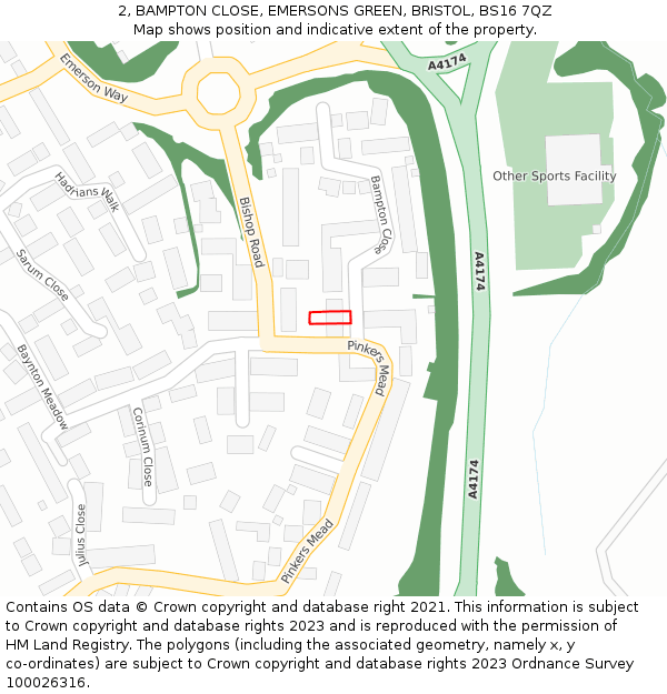 2, BAMPTON CLOSE, EMERSONS GREEN, BRISTOL, BS16 7QZ: Location map and indicative extent of plot