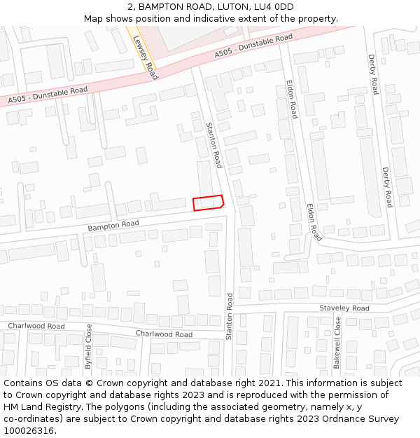 2, BAMPTON ROAD, LUTON, LU4 0DD: Location map and indicative extent of plot