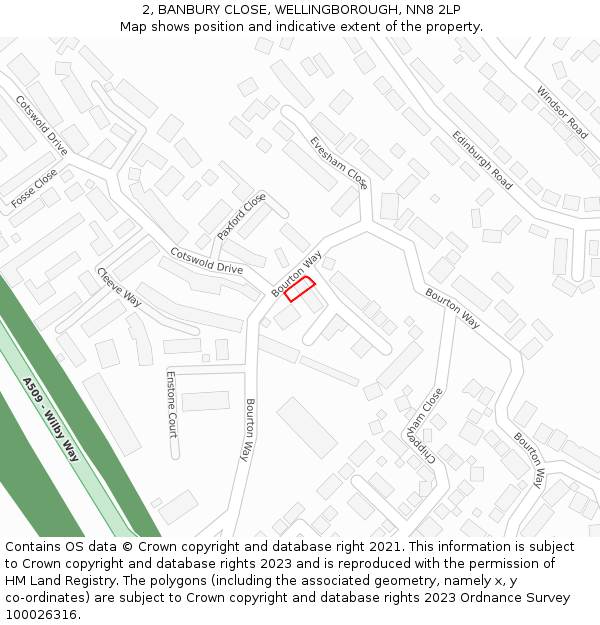 2, BANBURY CLOSE, WELLINGBOROUGH, NN8 2LP: Location map and indicative extent of plot