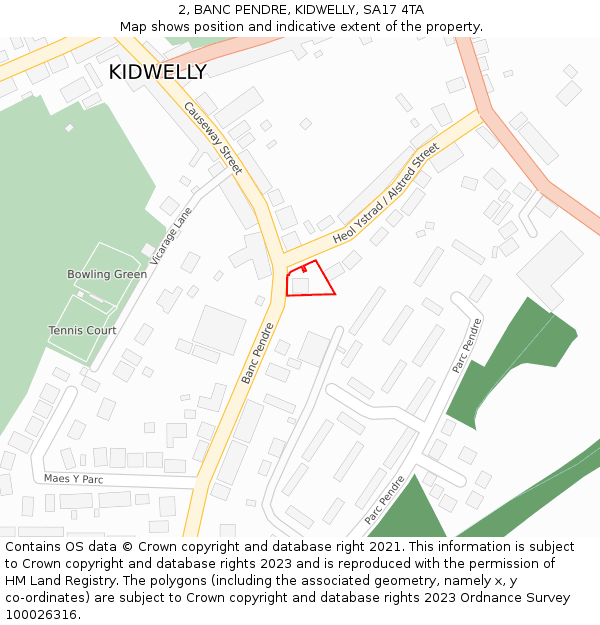 2, BANC PENDRE, KIDWELLY, SA17 4TA: Location map and indicative extent of plot