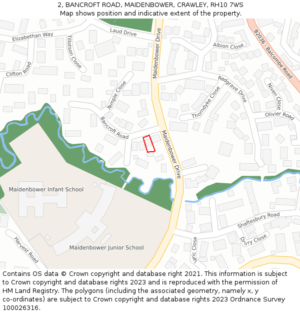 2, BANCROFT ROAD, MAIDENBOWER, CRAWLEY, RH10 7WS: Location map and indicative extent of plot