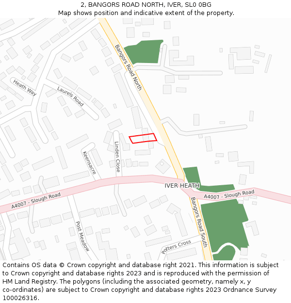 2, BANGORS ROAD NORTH, IVER, SL0 0BG: Location map and indicative extent of plot