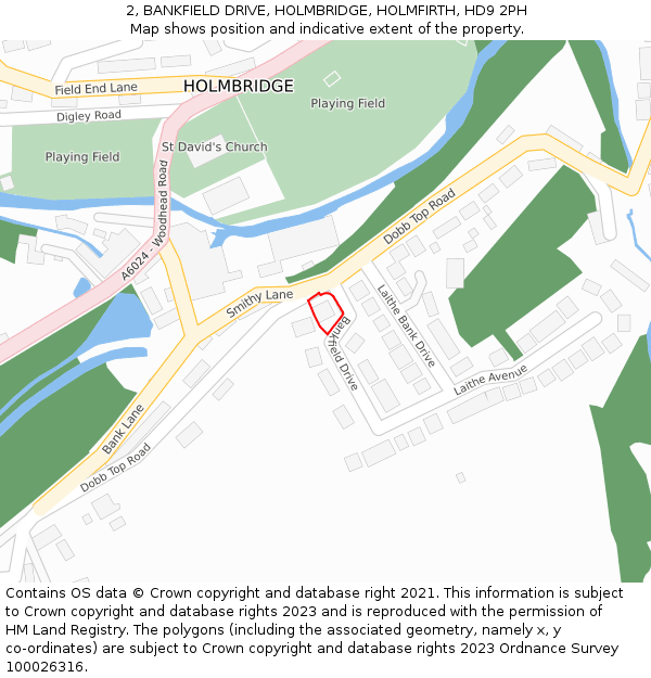 2, BANKFIELD DRIVE, HOLMBRIDGE, HOLMFIRTH, HD9 2PH: Location map and indicative extent of plot