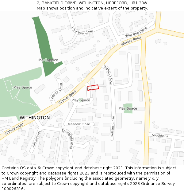 2, BANKFIELD DRIVE, WITHINGTON, HEREFORD, HR1 3RW: Location map and indicative extent of plot