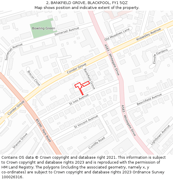 2, BANKFIELD GROVE, BLACKPOOL, FY1 5QZ: Location map and indicative extent of plot