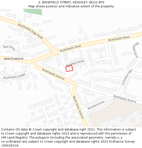 2, BANKFIELD STREET, KEIGHLEY, BD22 6PS: Location map and indicative extent of plot