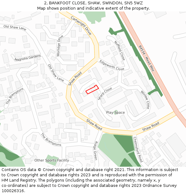 2, BANKFOOT CLOSE, SHAW, SWINDON, SN5 5WZ: Location map and indicative extent of plot