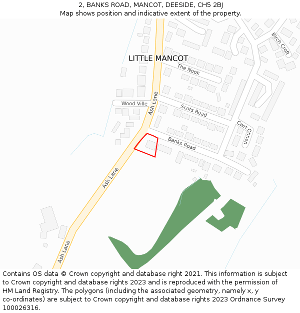 2, BANKS ROAD, MANCOT, DEESIDE, CH5 2BJ: Location map and indicative extent of plot