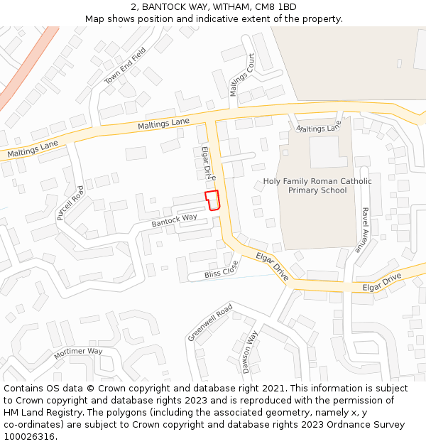 2, BANTOCK WAY, WITHAM, CM8 1BD: Location map and indicative extent of plot