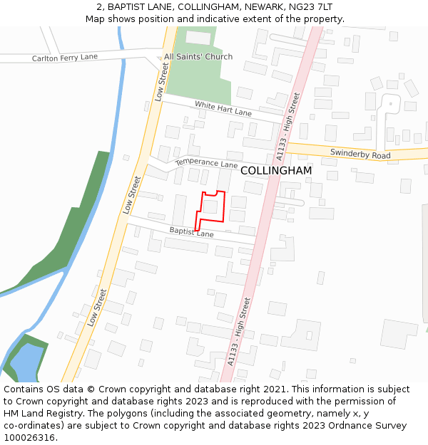 2, BAPTIST LANE, COLLINGHAM, NEWARK, NG23 7LT: Location map and indicative extent of plot