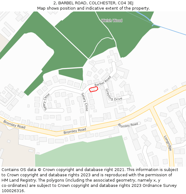 2, BARBEL ROAD, COLCHESTER, CO4 3EJ: Location map and indicative extent of plot