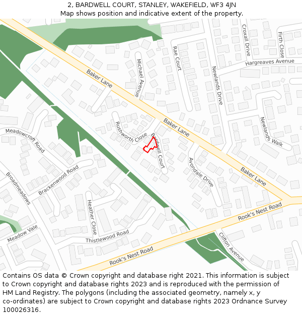 2, BARDWELL COURT, STANLEY, WAKEFIELD, WF3 4JN: Location map and indicative extent of plot