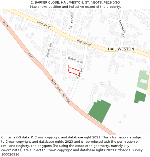 2, BARKER CLOSE, HAIL WESTON, ST. NEOTS, PE19 5GG: Location map and indicative extent of plot