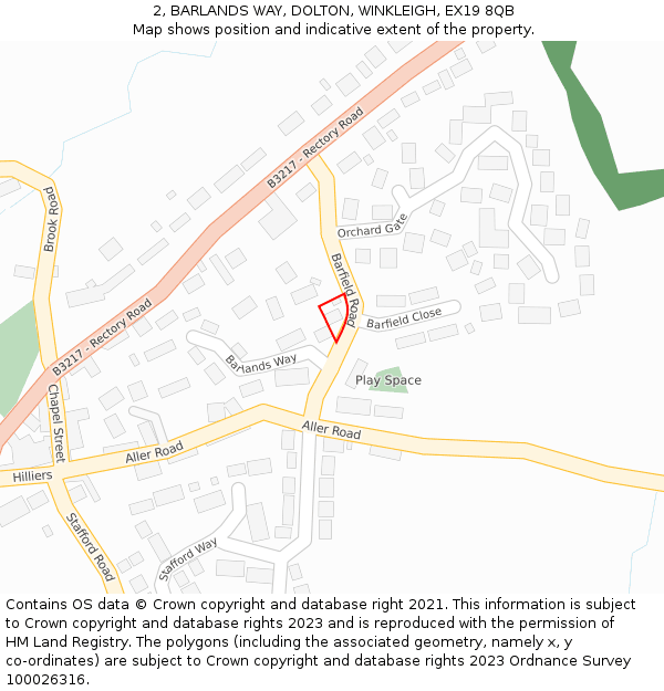 2, BARLANDS WAY, DOLTON, WINKLEIGH, EX19 8QB: Location map and indicative extent of plot