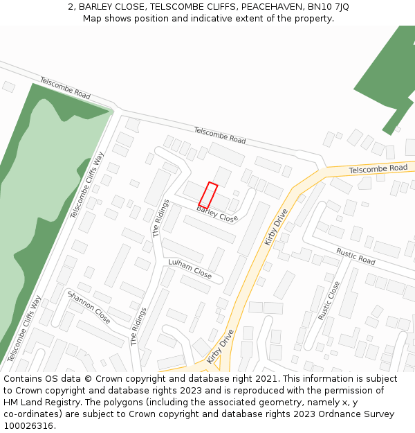 2, BARLEY CLOSE, TELSCOMBE CLIFFS, PEACEHAVEN, BN10 7JQ: Location map and indicative extent of plot