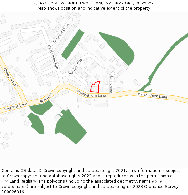 2, BARLEY VIEW, NORTH WALTHAM, BASINGSTOKE, RG25 2ST: Location map and indicative extent of plot