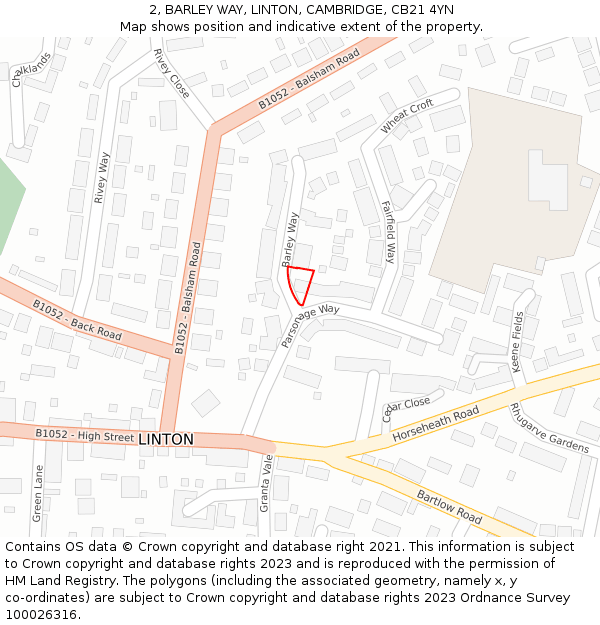 2, BARLEY WAY, LINTON, CAMBRIDGE, CB21 4YN: Location map and indicative extent of plot