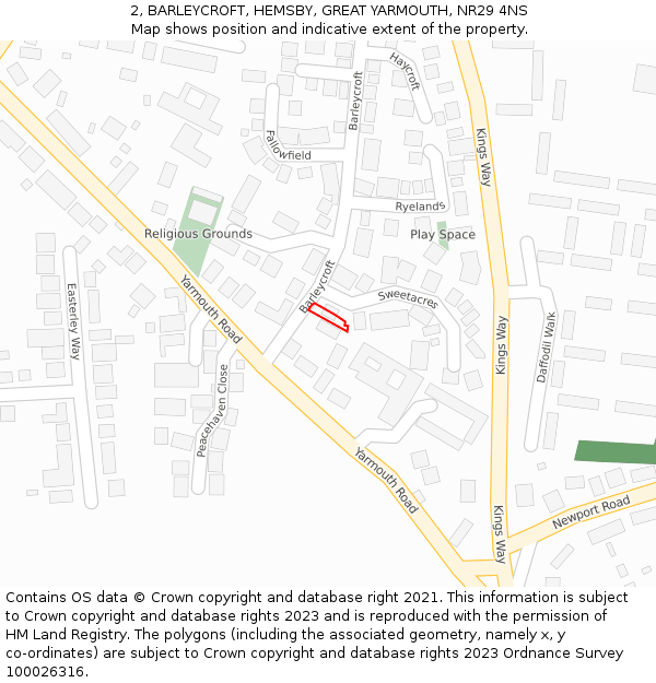 2, BARLEYCROFT, HEMSBY, GREAT YARMOUTH, NR29 4NS: Location map and indicative extent of plot