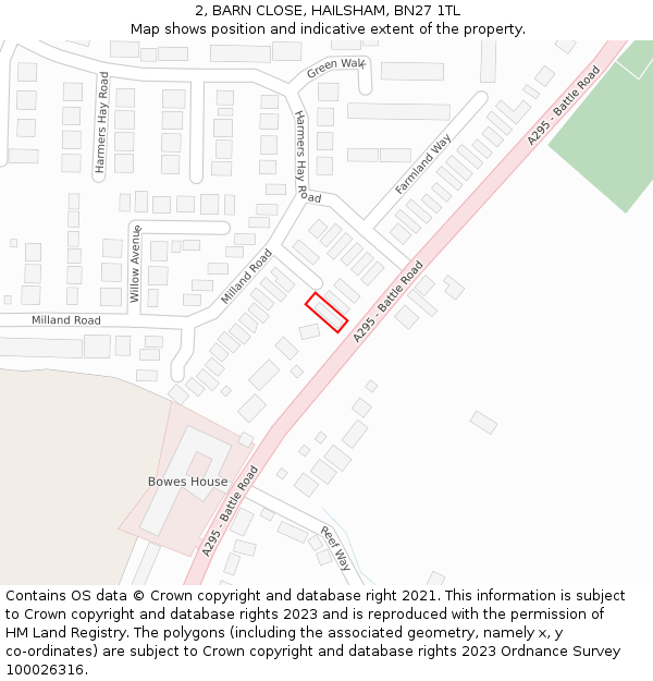 2, BARN CLOSE, HAILSHAM, BN27 1TL: Location map and indicative extent of plot