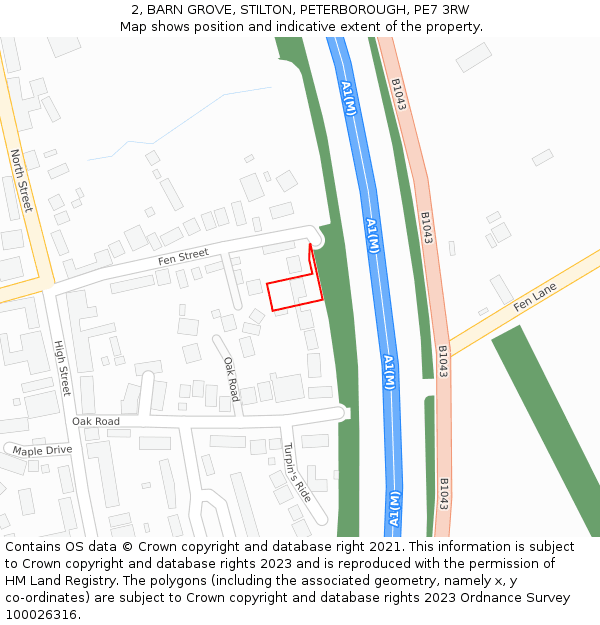 2, BARN GROVE, STILTON, PETERBOROUGH, PE7 3RW: Location map and indicative extent of plot