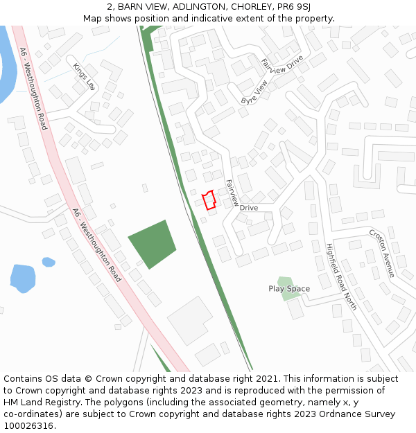 2, BARN VIEW, ADLINGTON, CHORLEY, PR6 9SJ: Location map and indicative extent of plot