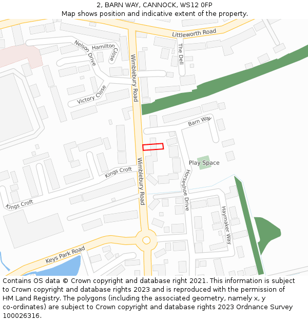 2, BARN WAY, CANNOCK, WS12 0FP: Location map and indicative extent of plot