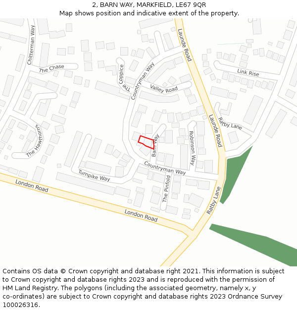 2, BARN WAY, MARKFIELD, LE67 9QR: Location map and indicative extent of plot