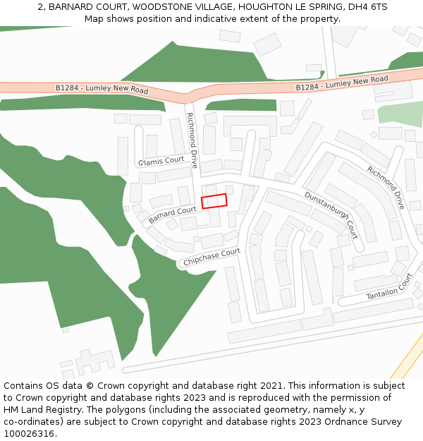 2, BARNARD COURT, WOODSTONE VILLAGE, HOUGHTON LE SPRING, DH4 6TS: Location map and indicative extent of plot