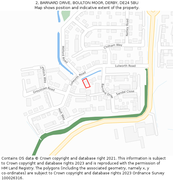 2, BARNARD DRIVE, BOULTON MOOR, DERBY, DE24 5BU: Location map and indicative extent of plot