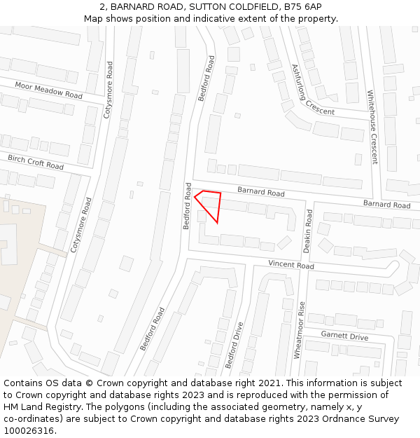 2, BARNARD ROAD, SUTTON COLDFIELD, B75 6AP: Location map and indicative extent of plot