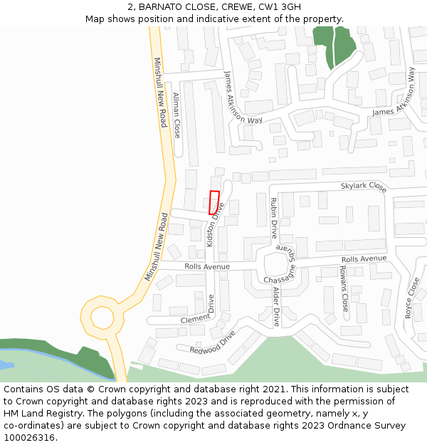 2, BARNATO CLOSE, CREWE, CW1 3GH: Location map and indicative extent of plot