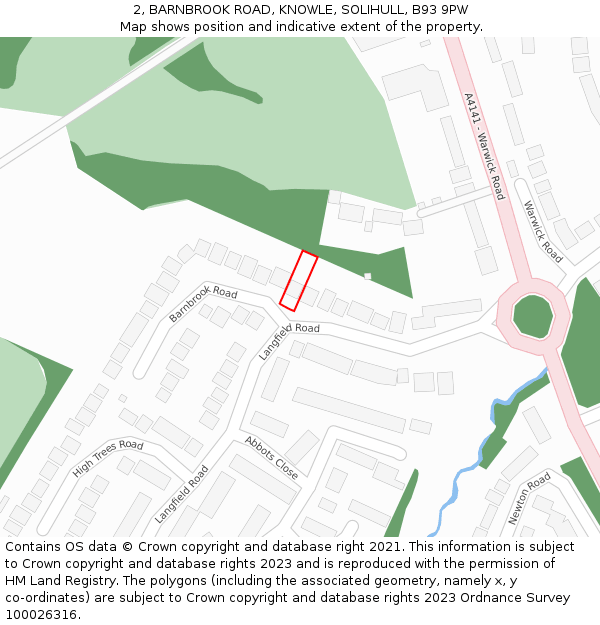 2, BARNBROOK ROAD, KNOWLE, SOLIHULL, B93 9PW: Location map and indicative extent of plot