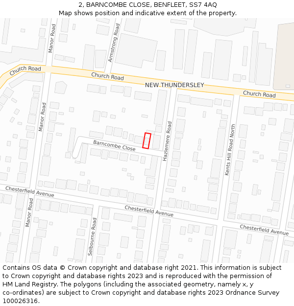 2, BARNCOMBE CLOSE, BENFLEET, SS7 4AQ: Location map and indicative extent of plot