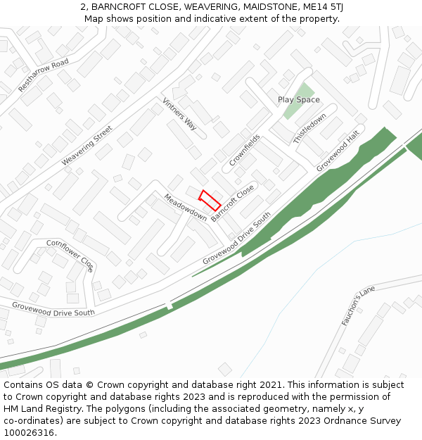 2, BARNCROFT CLOSE, WEAVERING, MAIDSTONE, ME14 5TJ: Location map and indicative extent of plot