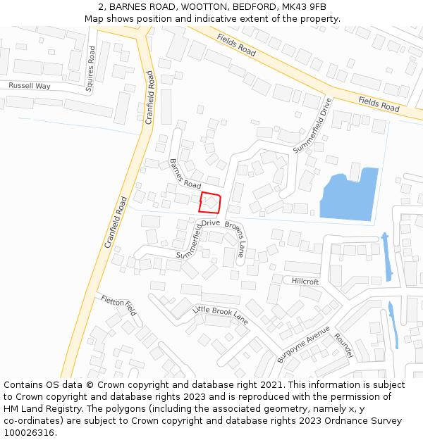 2, BARNES ROAD, WOOTTON, BEDFORD, MK43 9FB: Location map and indicative extent of plot