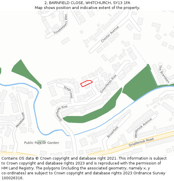 2, BARNFIELD CLOSE, WHITCHURCH, SY13 1FA: Location map and indicative extent of plot