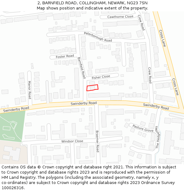 2, BARNFIELD ROAD, COLLINGHAM, NEWARK, NG23 7SN: Location map and indicative extent of plot