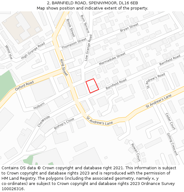 2, BARNFIELD ROAD, SPENNYMOOR, DL16 6EB: Location map and indicative extent of plot