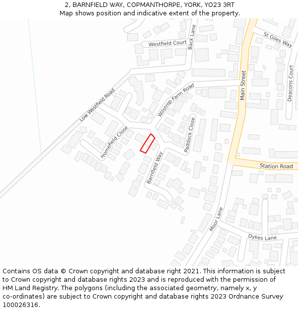 2, BARNFIELD WAY, COPMANTHORPE, YORK, YO23 3RT: Location map and indicative extent of plot