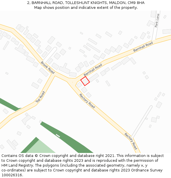 2, BARNHALL ROAD, TOLLESHUNT KNIGHTS, MALDON, CM9 8HA: Location map and indicative extent of plot