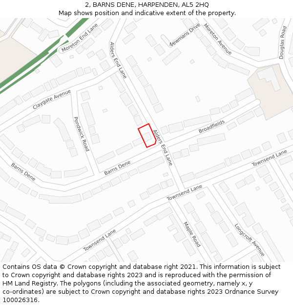 2, BARNS DENE, HARPENDEN, AL5 2HQ: Location map and indicative extent of plot