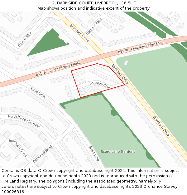2, BARNSIDE COURT, LIVERPOOL, L16 5HE: Location map and indicative extent of plot