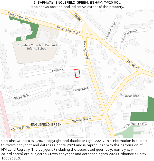 2, BARNWAY, ENGLEFIELD GREEN, EGHAM, TW20 0QU: Location map and indicative extent of plot