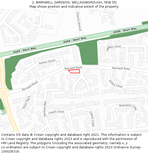 2, BARNWELL GARDENS, WELLINGBOROUGH, NN8 5FJ: Location map and indicative extent of plot