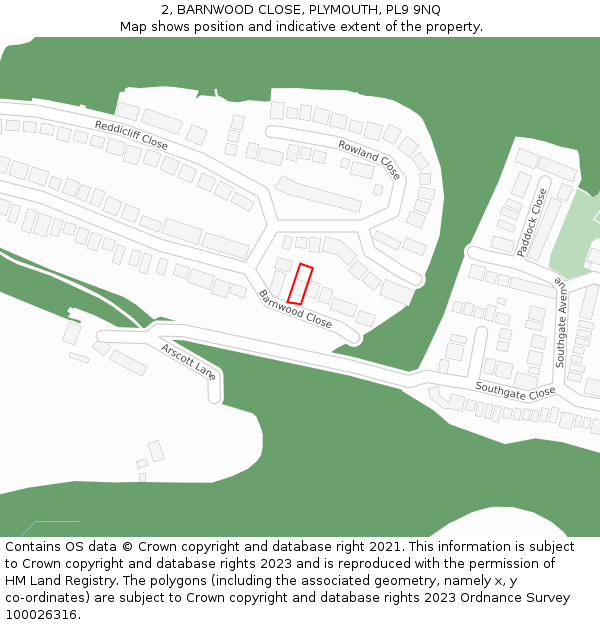 2, BARNWOOD CLOSE, PLYMOUTH, PL9 9NQ: Location map and indicative extent of plot