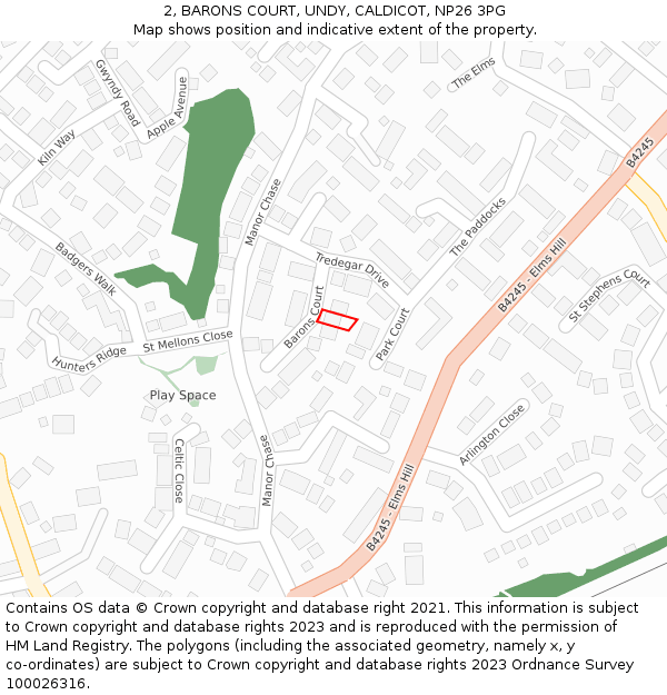 2, BARONS COURT, UNDY, CALDICOT, NP26 3PG: Location map and indicative extent of plot