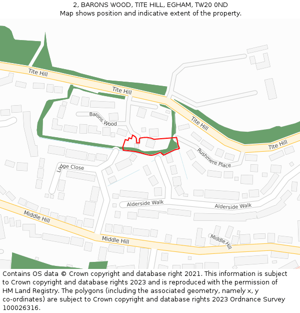 2, BARONS WOOD, TITE HILL, EGHAM, TW20 0ND: Location map and indicative extent of plot